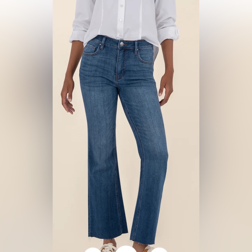 Kut from the Kloth Kelsey Ankle Flare, Distressed Dark Blue Straight Jeans